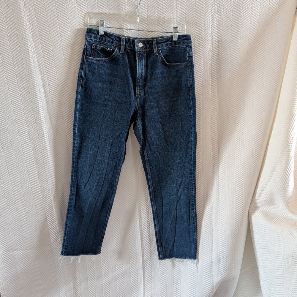 Topshop Straight High Waist Dark Blue Jeans Straight Leg Denim Size 30" Casual